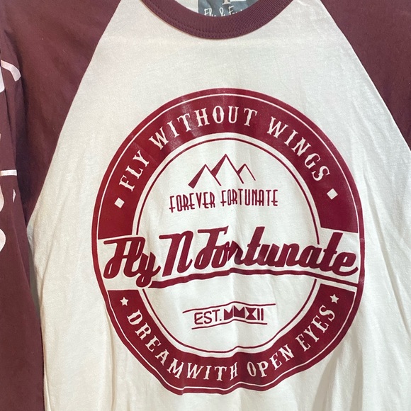 Burgundy Fly N Fortunate Unique Baseball Style Womens Top - Picture 2 of 3
